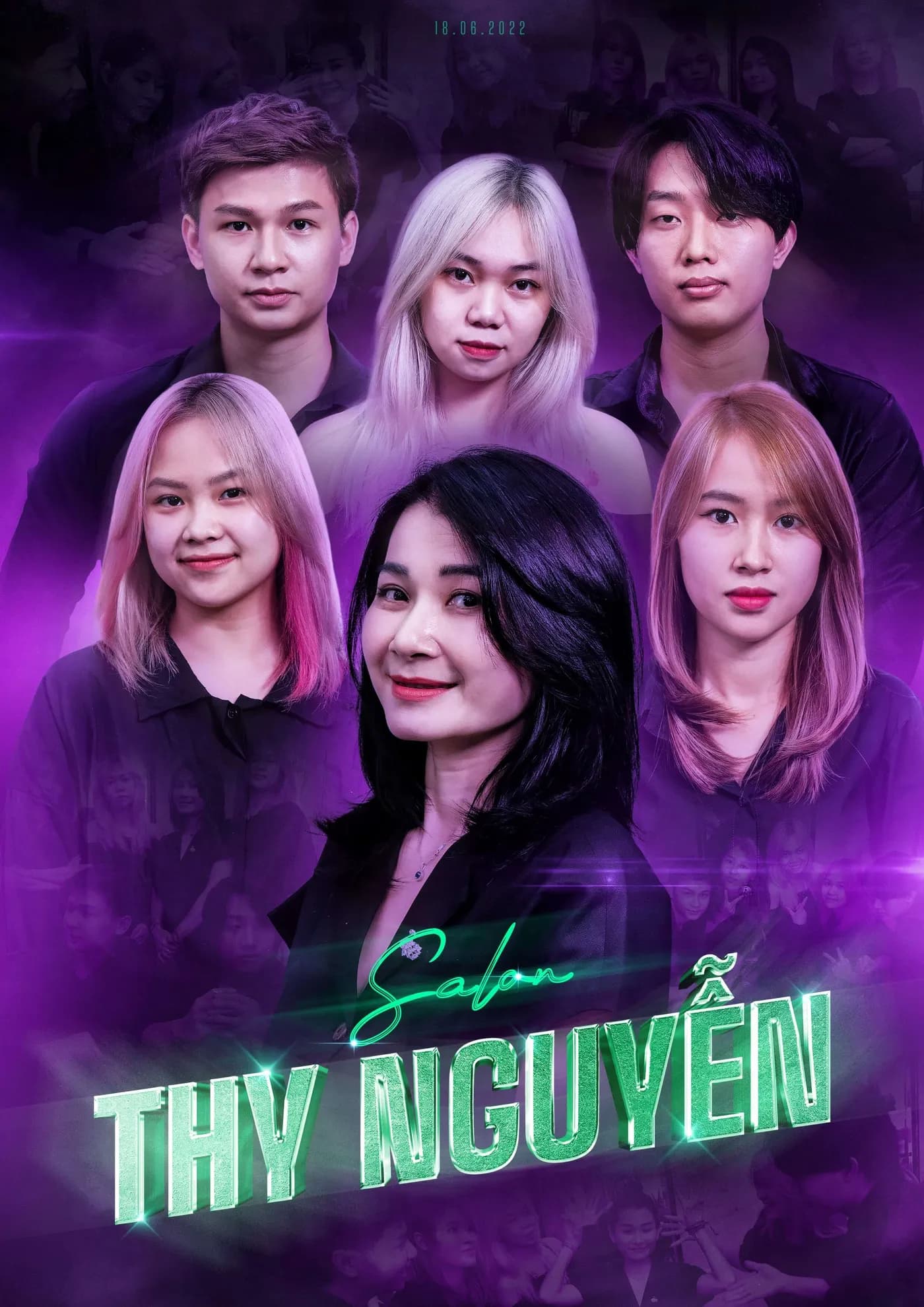Poster chân dung nhóm nghệ sĩ nữ với ánh sáng tím
