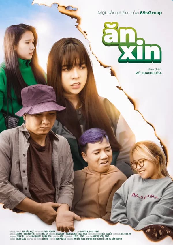 Poster phim Ăn xin với nhóm nhân vật trên nền sáng