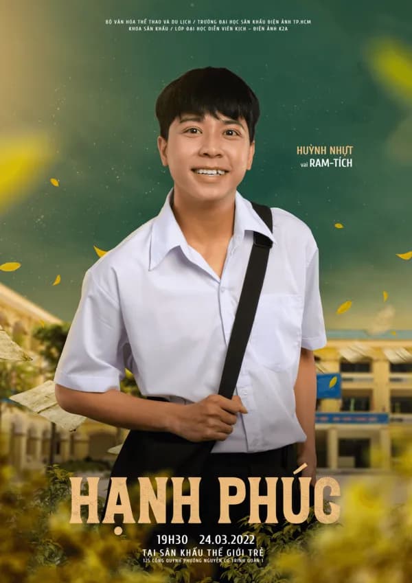Poster Hạnh phúc với chân dung nam sinh và khung cảnh trường học