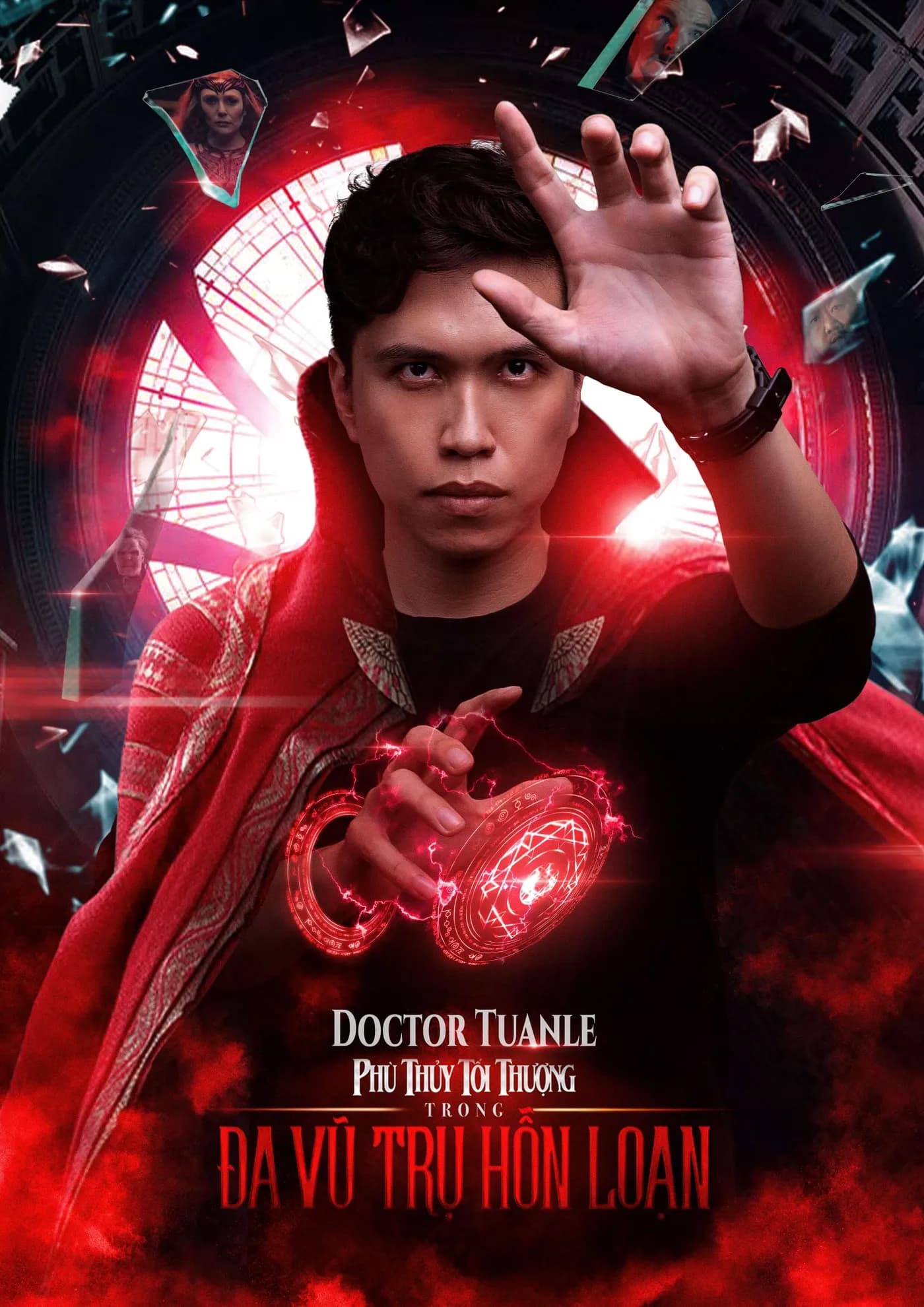 Poster nhân vật nam trong vòng phép đỏ theo phong cách Doctor Strange