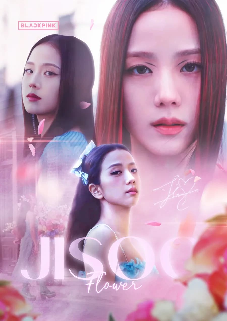 Poster chân dung ca sĩ Jisoo trong sắc hồng